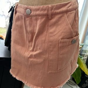 VERY J JUNIOR PINK DENIM SKIRT WITH FRIDGE BOTTOM DBL FRONT POCKET